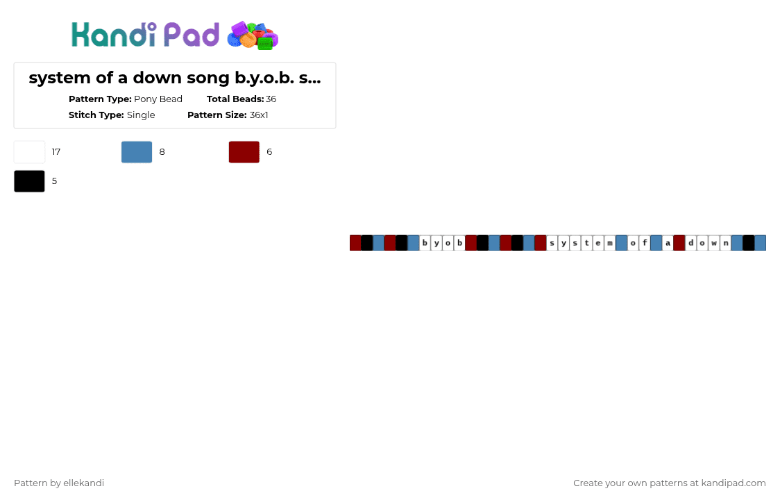 system of a down song b.y.o.b. single - Pony Bead Pattern by ellekandi on Kandi Pad - red,blue,song,system of a down,braceletkandi,rock