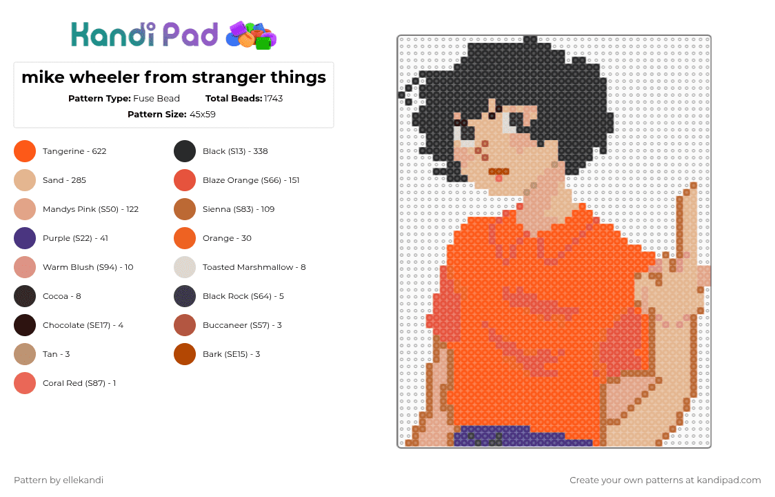 mike wheeler from stranger things - Fuse Bead Pattern by ellekandi on Kandi Pad - beige,orange,st,mike,finn,show