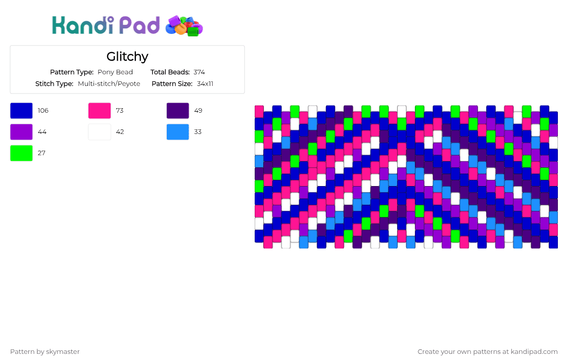Glitchy - Pony Bead Pattern by skymaster on Kandi Pad - purple