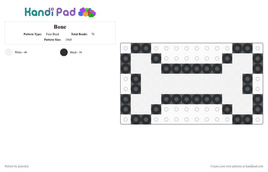 Bone - Fuse Bead Pattern by pizookie on Kandi Pad - black,white,bone,scene,emo,cutegore,scene kid,halloween,holiday