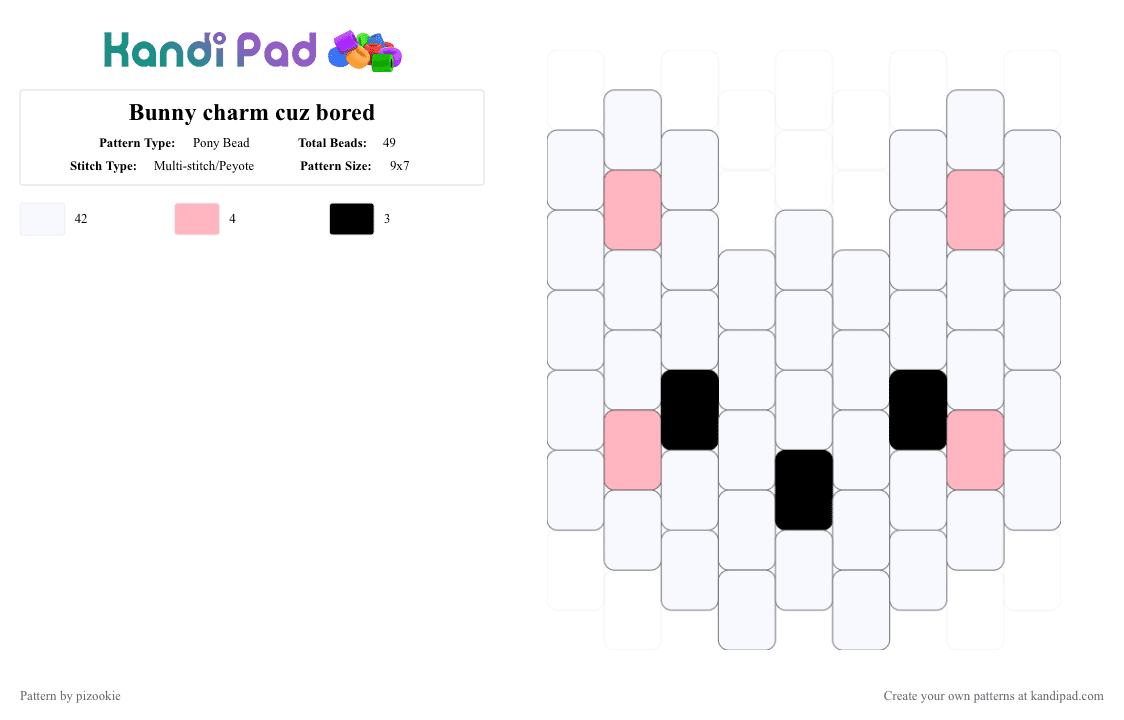 Bunny charm cuz bored - Pony Bead Pattern by pizookie on Kandi Pad - white,bunny,cute,kawaii,peyote,animal,charm,animals