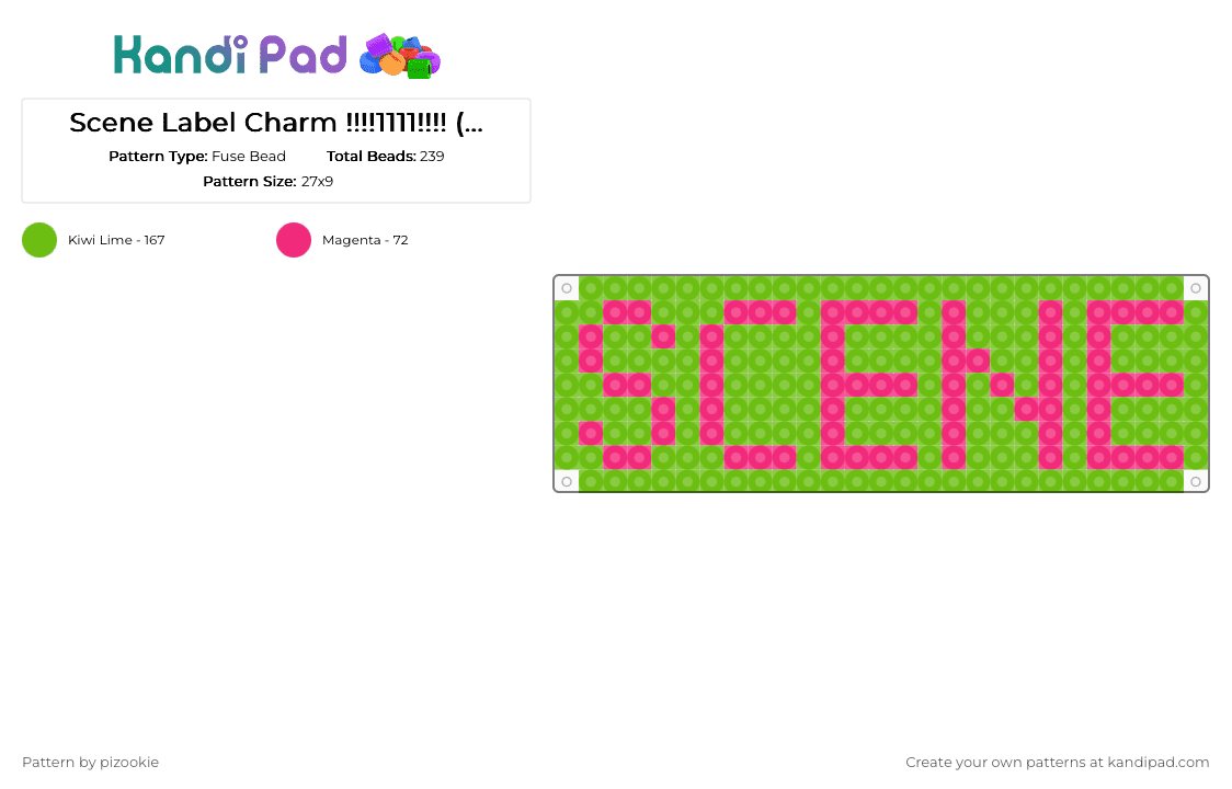 Scene Label Charm !!!!1111!!!! (Green and Pink Ver 1) - Fuse Bead Pattern by pizookie on Kandi Pad - 2000s, colorful, emo, green, myspace, neon, pink, scene, scene kid, scenecore