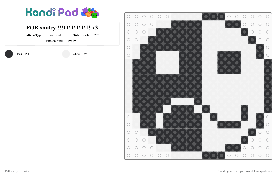 FOB smiley !!!11!1!1!1!1! x3 - Fuse Bead Pattern by pizookie on Kandi Pad - white,black,fall out boy,bands,music,face,emo,scenecore,scene kid,scene