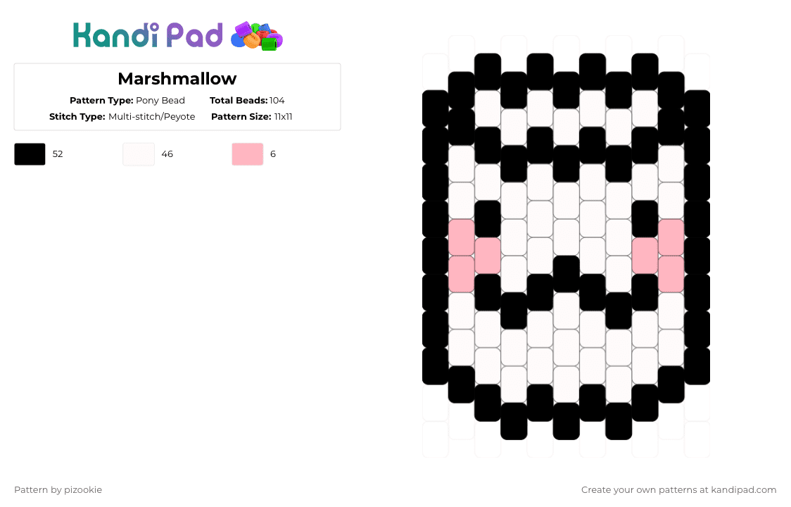 Marshmallow - Pony Bead Pattern by pizookie on Kandi Pad - white,marshmallow,cute,kawaii,silly,food,peyote,charm
