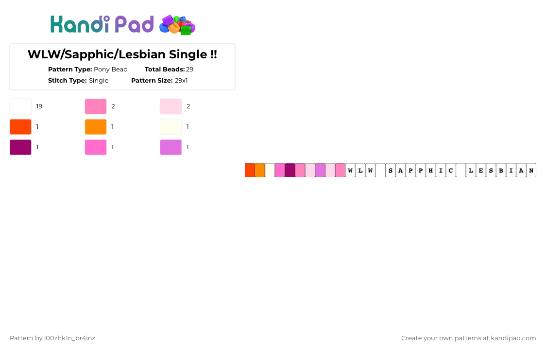 WLW/Sapphic/Lesbian Single !! - Pony Bead Pattern by pizookie on Kandi Pad - white,pink,wlw,sapphic,lesbian,lgbt,lgbtq,single