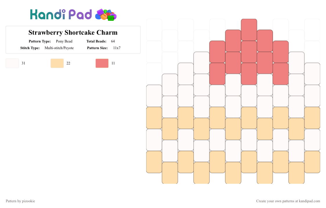 Strawberry Shortcake Charm - Pony Bead Pattern by pizookie on Kandi Pad - red,beige,cotdcakes,strawberry,cutecore,cake,peyote,fruit,kawaii,food