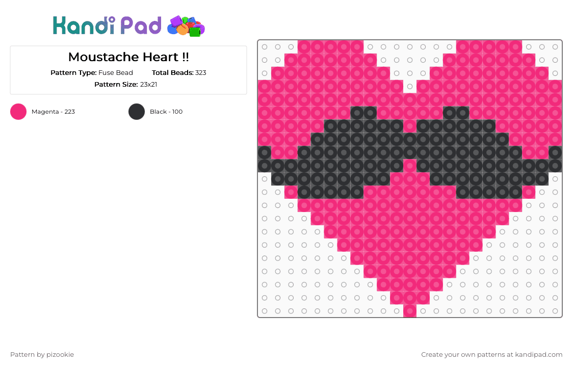 Moustache Heart !! - Fuse Bead Pattern by pizookie on Kandi Pad - pink,black,scene,scenecore,emo,scene kid,heart,moustache,love,mustache