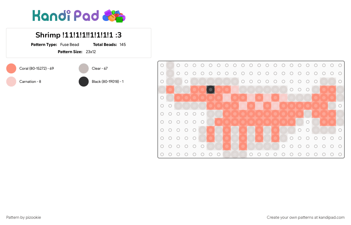 Shrimp !11!1!1!!1!1!1!1 :3 - Fuse Bead Pattern by pizookie on Kandi Pad - animals, beige, cotdseafood, cute, ocean, orange, seafood, shellfish, shrimp, silly