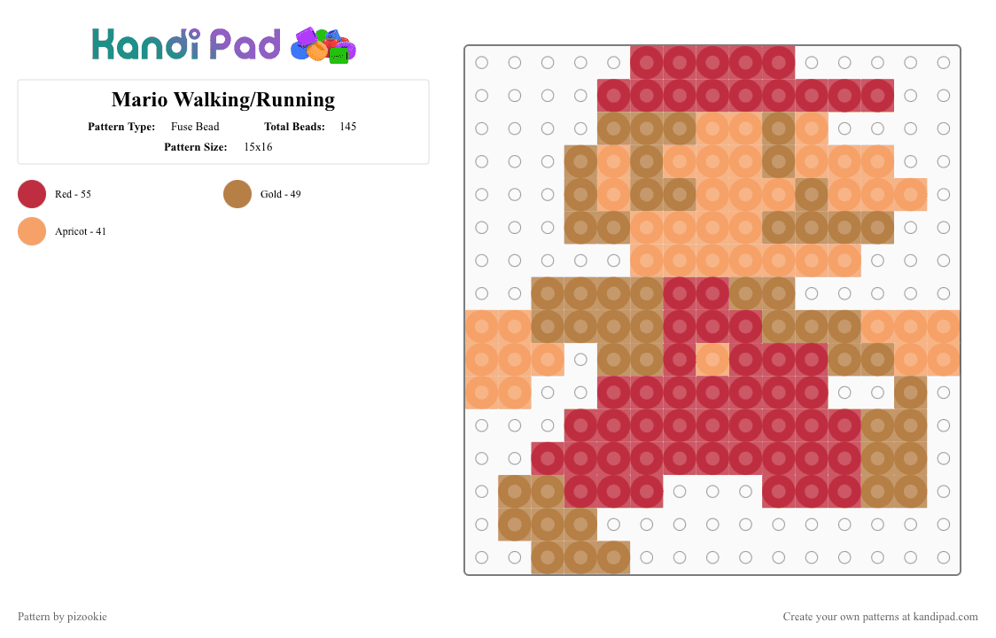 Mario Walking/Running - Fuse Bead Pattern by pizookie on Kandi Pad - tan,red,cotdcharitywalkrun,mario,super mario,video games,video game,nintendo,running,walking