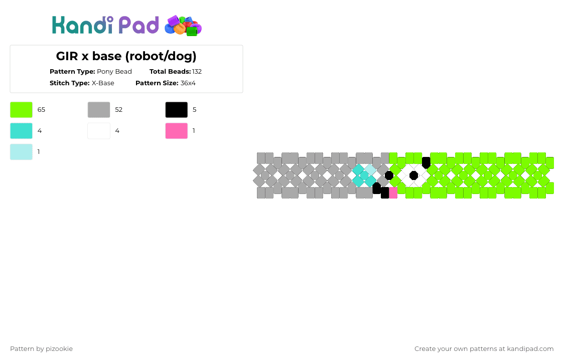GIR x base (robot/dog) - Pony Bead Pattern by pizookie on Kandi Pad - beige,green,invader zim,gir,scene,scene kid,emo,x base,gray