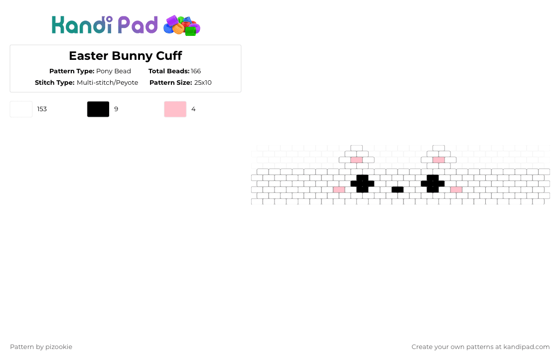 Easter Bunny Cuff - Pony Bead Pattern by pizookie on Kandi Pad - white,bunny,holiday,easter,rabbit,cuff,peyote,easter bunny