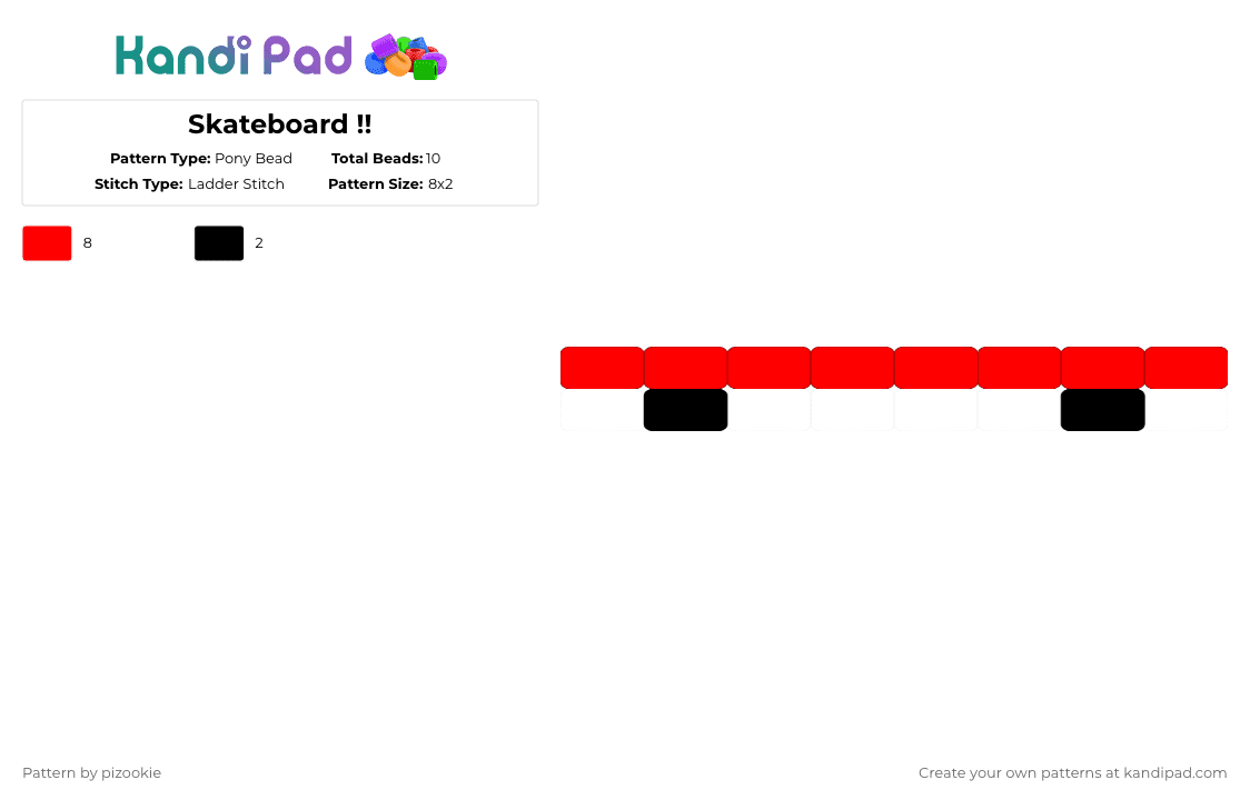 Skateboard !! - Pony Bead Pattern by pizookie on Kandi Pad - red,cotdskateboarding,skateboarding,skateboard,ladder stitch,easy,charm