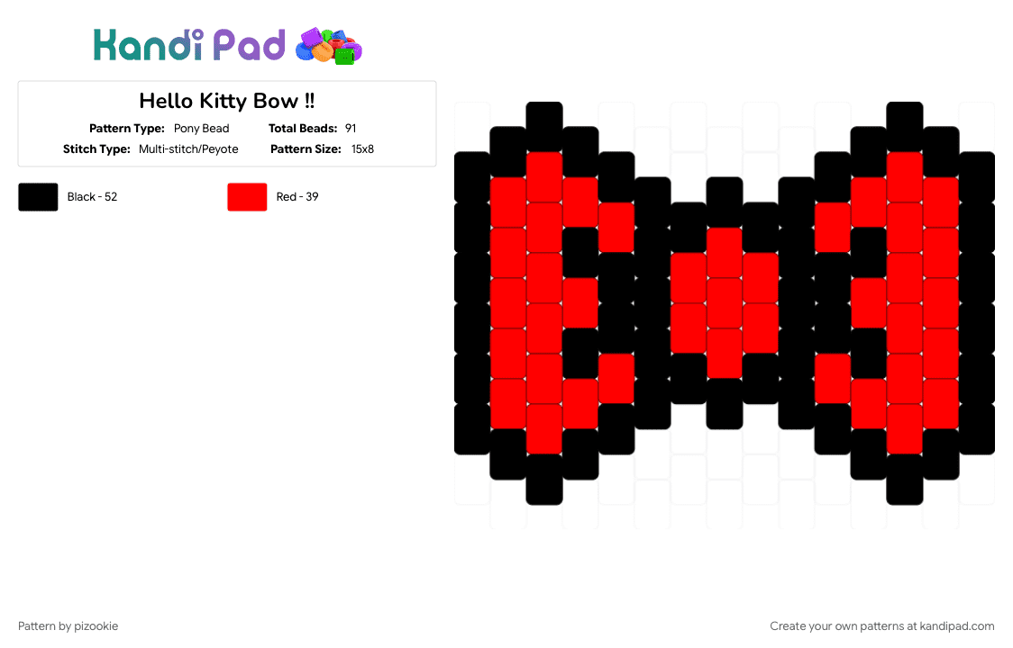 Hello Kitty Bow !! - Pony Bead Pattern by pizookie on Kandi Pad - black, bow, bows, cotdbows, cute, hello kitty, kawaii, peyote stitch, red, sanrio