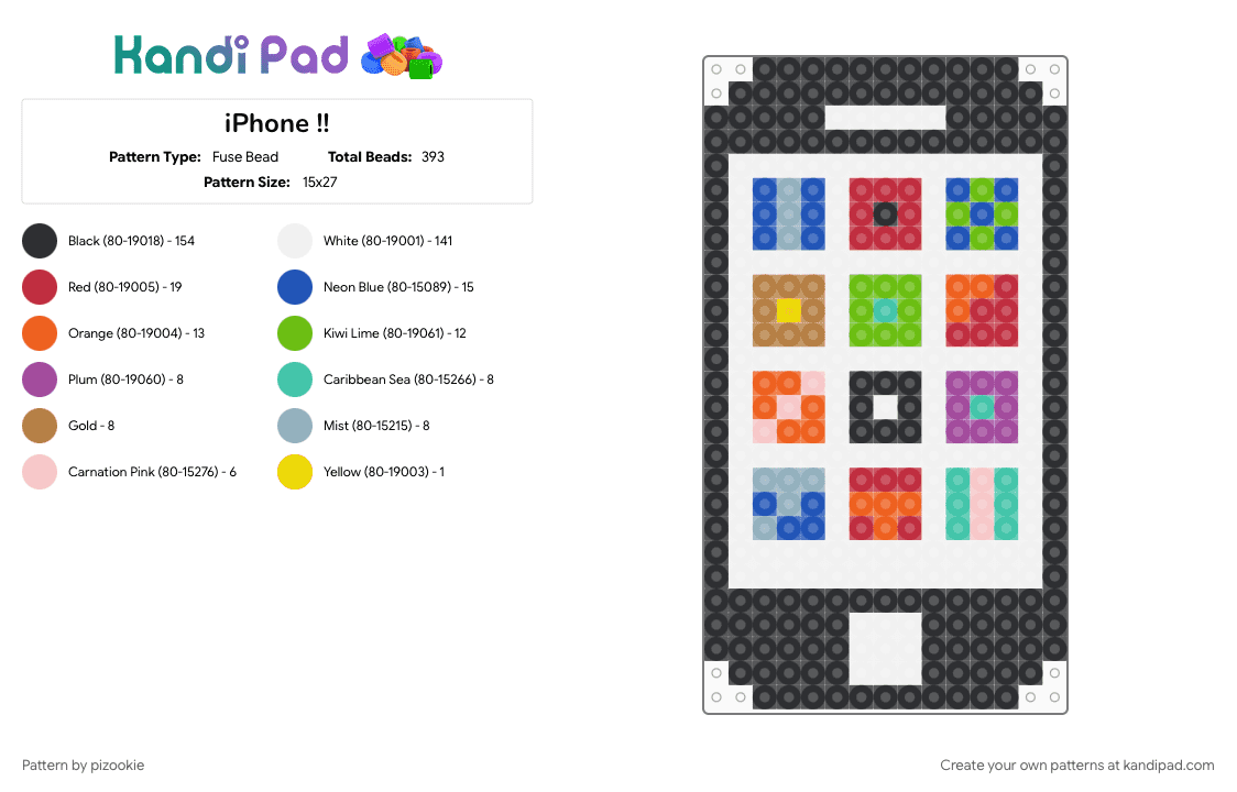iPhone !! - Fuse Bead Pattern by pizookie on Kandi Pad - 2000s, apple, black, colorful, iphone, orange, phone, phones, red, tech, technology, white
