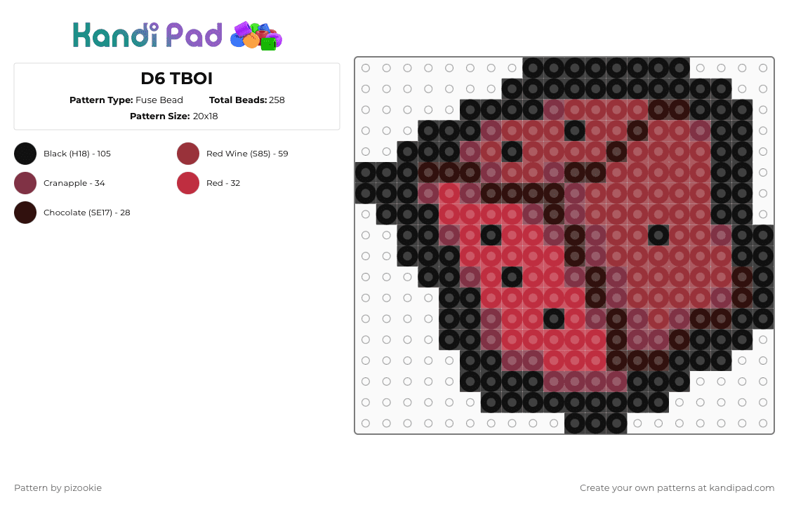 D6 TBOI - Fuse Bead Pattern by pizookie on Kandi Pad - brown,red,cotdchance,d6,dice,tboi,the binding of isaac,edmund mcmillen,newgrounds