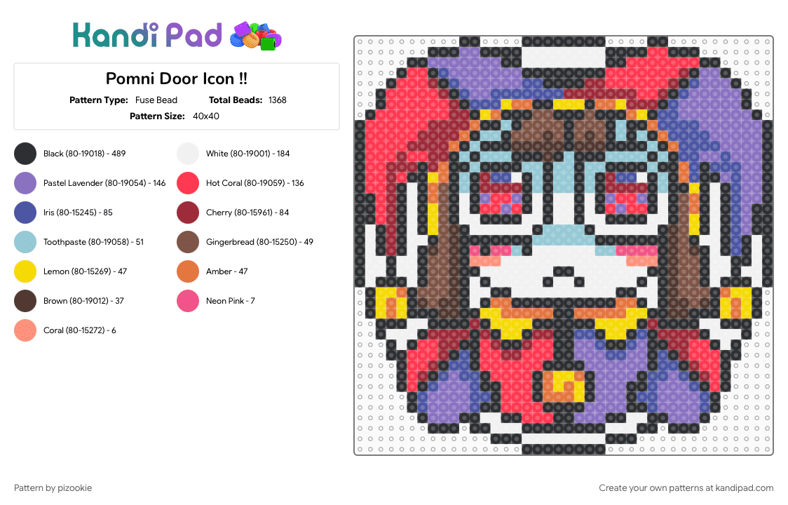 Pomni Door Icon !! - Fuse Bead Pattern by pizookie on Kandi Pad - blue, cartoon, character, cotdcircuses, glitch productions, pomni, purple, red, tadc, the amazing digital circus, tv show