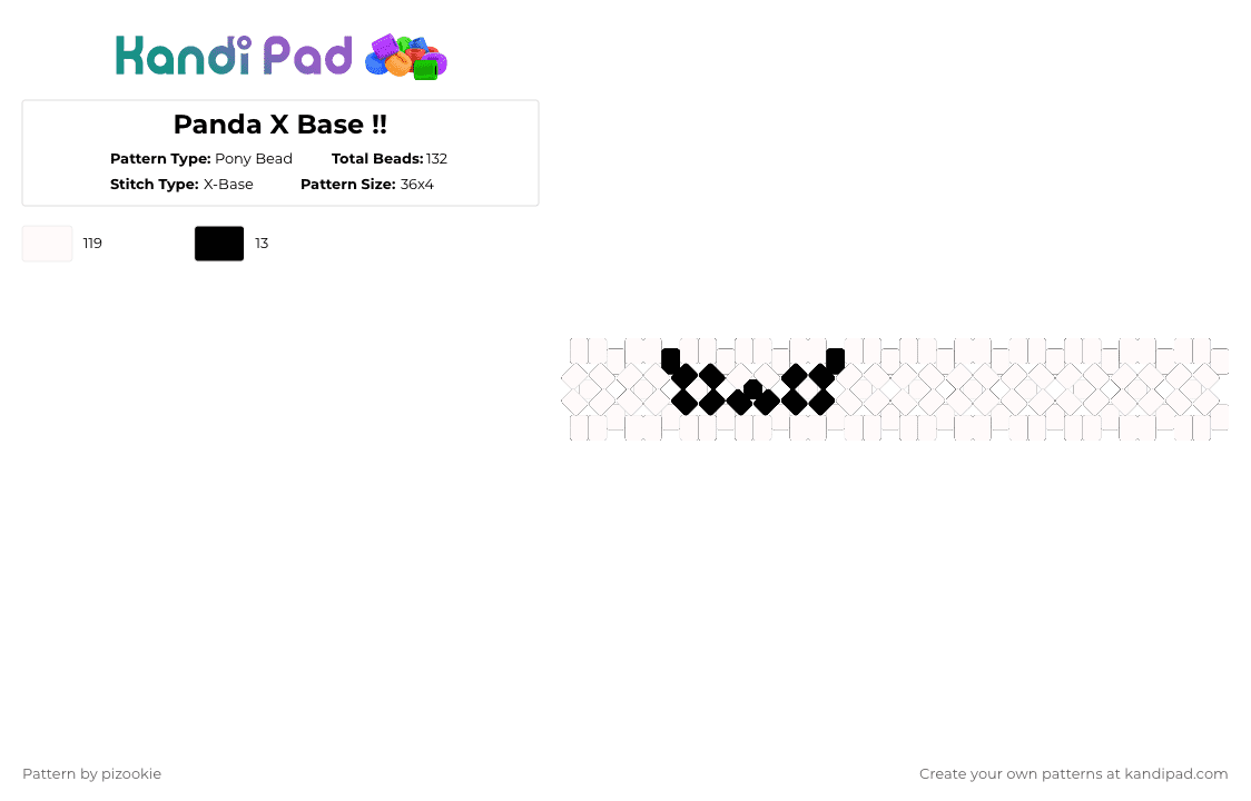 Panda X Base !! - Pony Bead Pattern by pizookie on Kandi Pad - animal, black, cuff, cute, kawaii, panda, white, x base