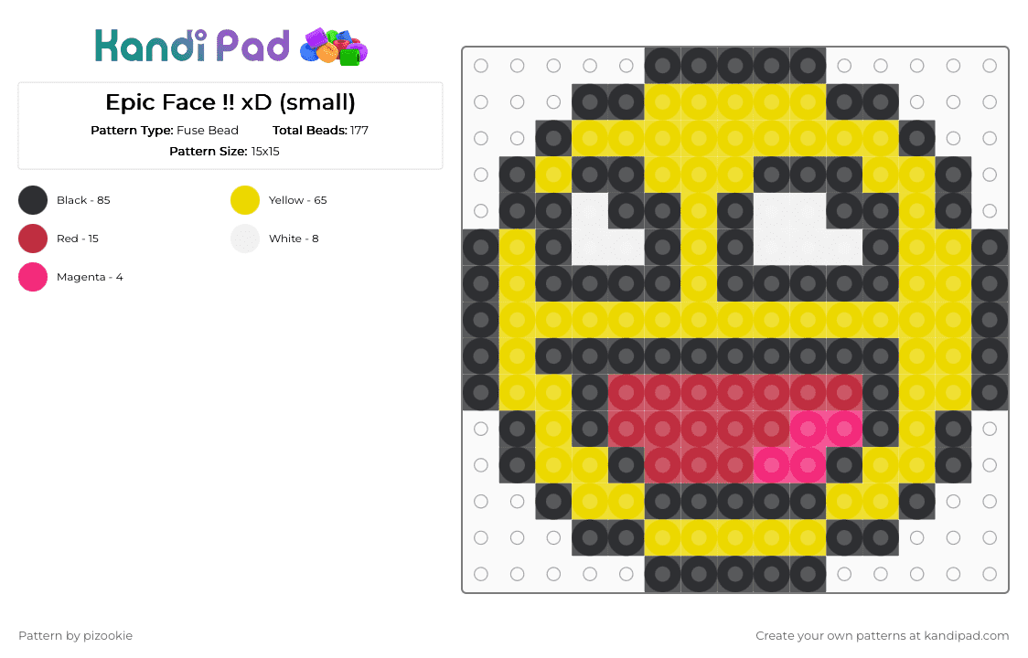 Epic Face !! xD (small) - Fuse Bead Pattern by pizookie on Kandi Pad - yellow,roblox,memes,old internet,2000s,scene,scenecore,scene kid,emo