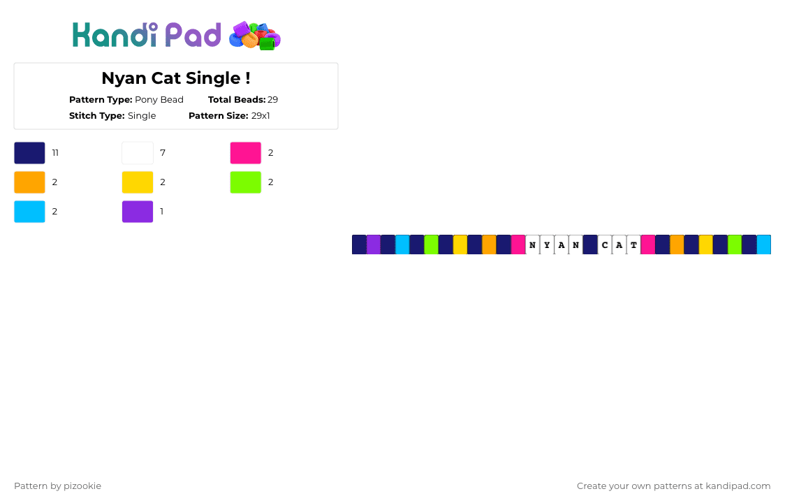 Nyan Cat Single ! - Pony Bead Pattern by pizookie on Kandi Pad - purple,cotdviraltrends,rainbow,scene,emo,nyan cat,single,meme,memes