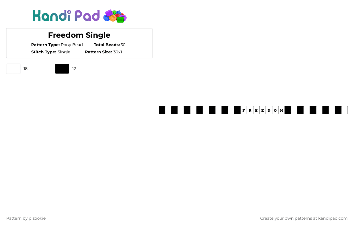 Freedom Single - Pony Bead Pattern by pizookie on Kandi Pad - black,white,cotdfreedom,freedom,single,black and white