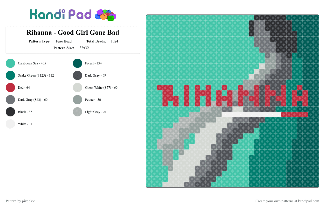 Rihanna - Good Girl Gone Bad - Fuse Bead Pattern by pizookie on Kandi Pad - teal,gray,cotdredcarpet,rihanna,album,red carpet,famous,music,singers,singer