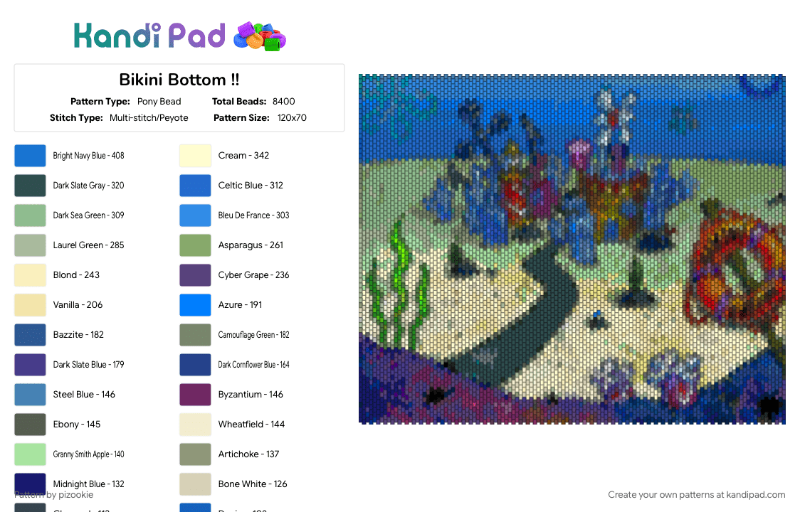 Bikini Bottom !! - Pony Bead Pattern by pizookie on Kandi Pad - bikini bottom, cartoons, cotdunderwatercities, nickelodeon, peyote stitch, spongebob, spongebob squarepants, underwater