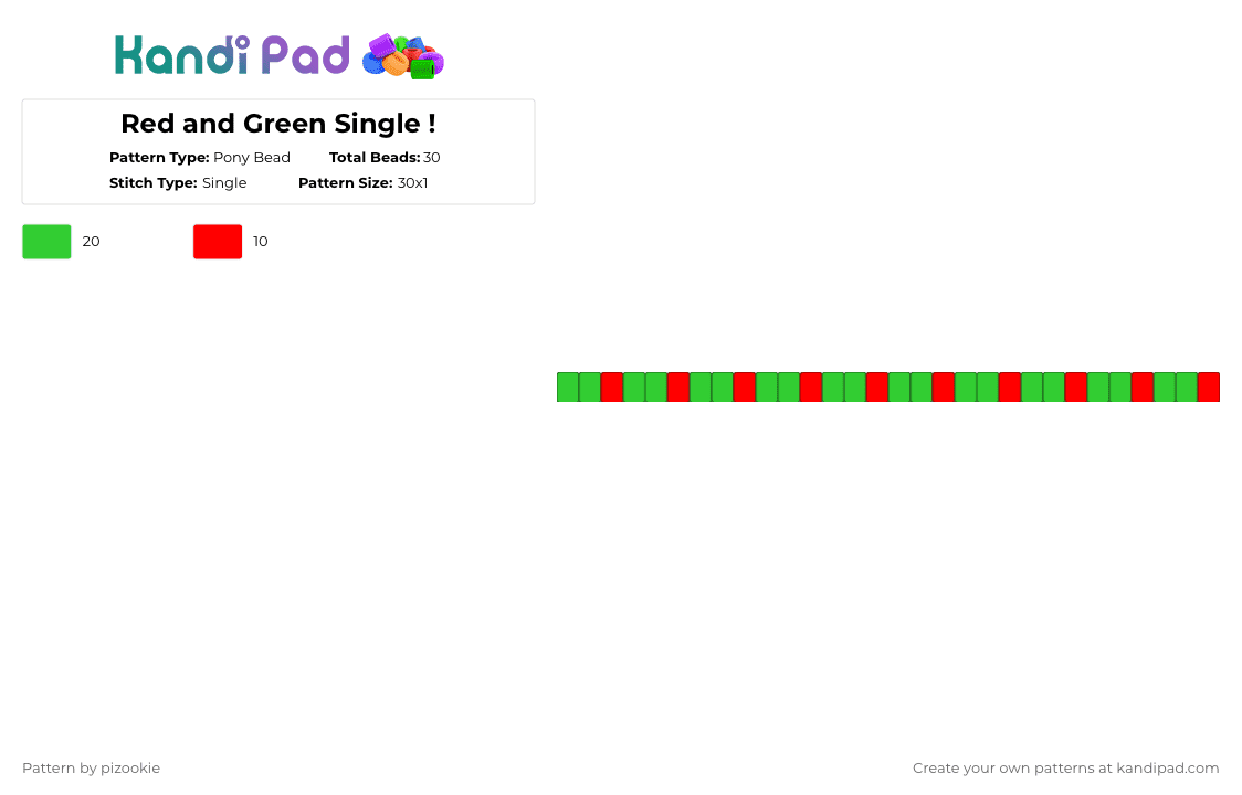 Red and Green Single ! - Pony Bead Pattern by pizookie on Kandi Pad - green,red,cotdcomplementarycolors,complementary colors,single,colorful,colors
