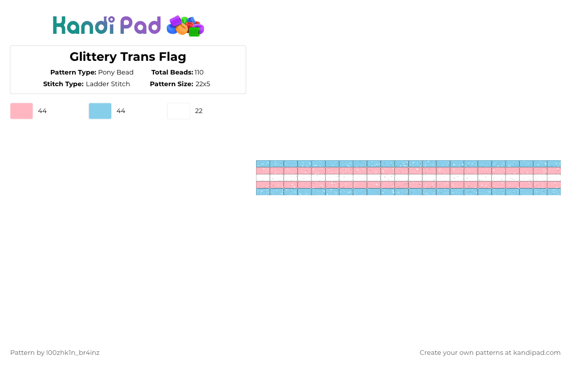 Glittery Trans Flag - Pony Bead Pattern by pizookie on Kandi Pad - pink,light blue,trans,transgender,flag,glitter,lgbt,lgbtq,glittery