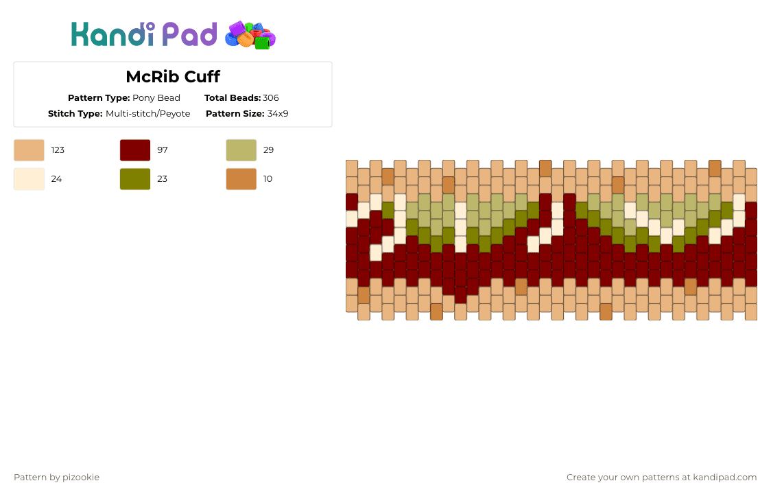 McRib Cuff - Pony Bead Pattern by pizookie on Kandi Pad - beige,brown,mcrib,mcdonalds,fast food,cuff,multistitch,burger,sandwich,food