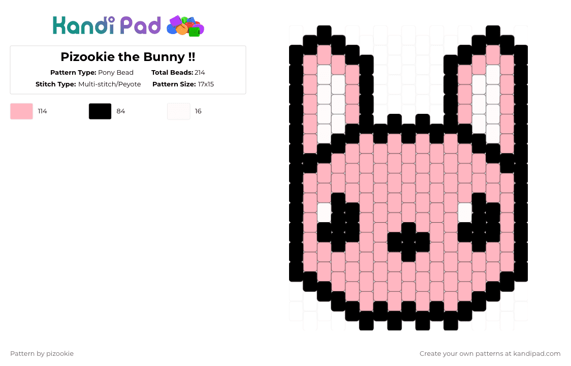 Pizookie the Bunny !! - Pony Bead Pattern by pizookie on Kandi Pad - pink,pizookie,pizookie the bunny,bunny,persona,charm,peyote stitch,rabbit