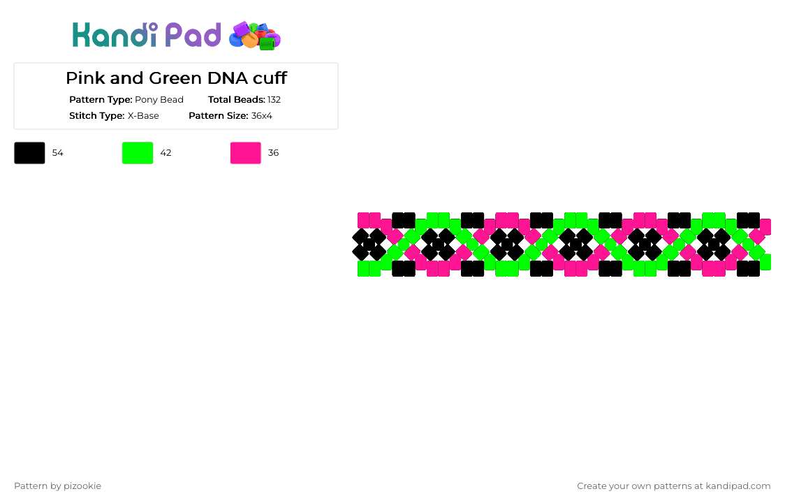 Pink and Green DNA cuff - Pony Bead Pattern by pizookie on Kandi Pad - pink,green,dna,xbase,scene,scene kid,scenecore,emo