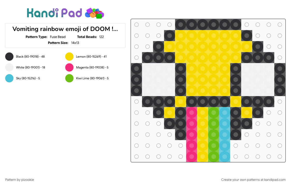 Vomiting rainbow emoji of DOOM !! xD - Fuse Bead Pattern by pizookie on Kandi Pad - colorful, emo, neon, rainbow, scene, scene kid, scenecore, silly, yellow
