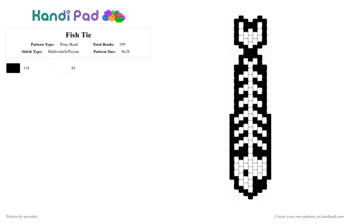 Fish Tie - Pony Bead Pattern by pizookie on Kandi Pad - black,white,fish,peyote,scene,emo,scene kid,scenecore