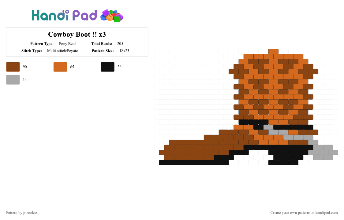 Cowboy Boot !! x3 - Pony Bead Pattern by pizookie on Kandi Pad - red,orange,cotdleather,leather,cowboy,cowboy boots,western,brown,clothes,boots