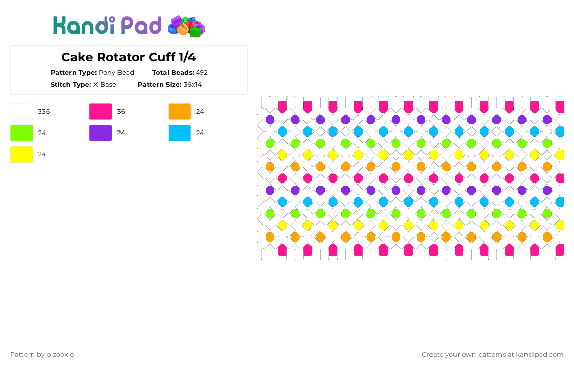 Cake Rotator Cuff 1/5 - Pony Bead Pattern by pizookie on Kandi Pad - white,green,pink,yellow,colorful,cotdcake,cake,rainbow,rotator,xbase,food,cuff
