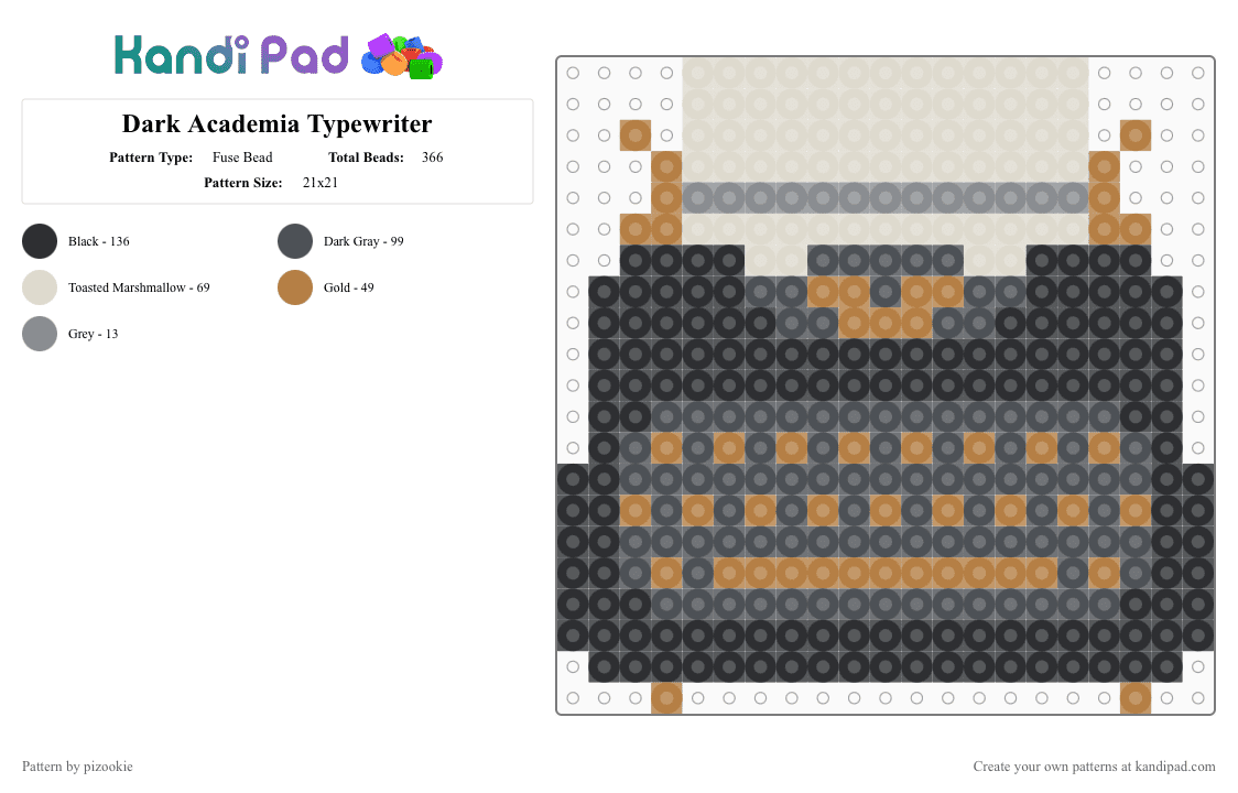 Dark Academia Typewriter - Fuse Bead Pattern by pizookie on Kandi Pad - gray,cotddarkacademia,black,dark academia,typewriter,gold,gothic,vintage,goth