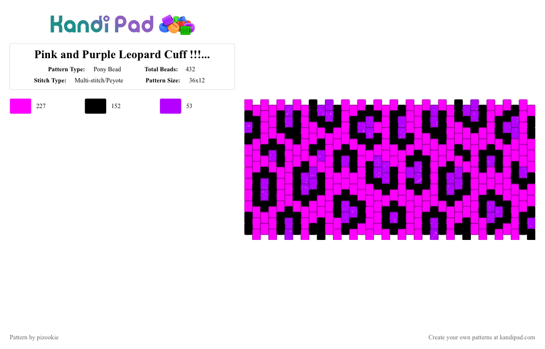 Pink and Purple Leopard Cuff !!!1!1!1!1!!!! x3 (Bigger) - Pony Bead Pattern by pizookie on Kandi Pad - pink,scene,scene kid,scenecore,emo,purple,animal print