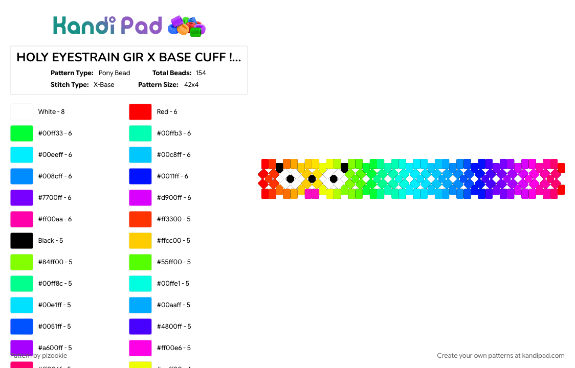 HOLY EYESTRAIN GIR X BASE CUFF !!!!!!! - Pony Bead Pattern by pizookie on Kandi Pad - colorful, cotdsaturation, emo, green, invader zim, light blue, rainbow, scene, scene kid, scenecore