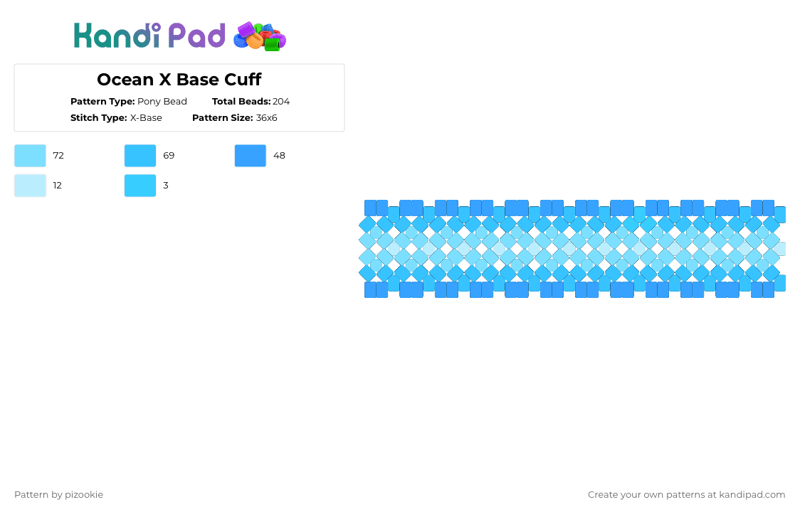 Ocean X Base Cuff - Pony Bead Pattern by pizookie on Kandi Pad - light blue,cotdoceans,oceans,ocean,water,blue,x base,cuff