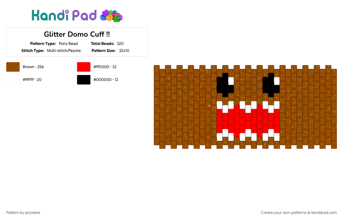 Glitter Domo Cuff !! - Pony Bead Pattern by pizookie on Kandi Pad - domokun, emo, glitter, red, scene, scene kid, scenecore