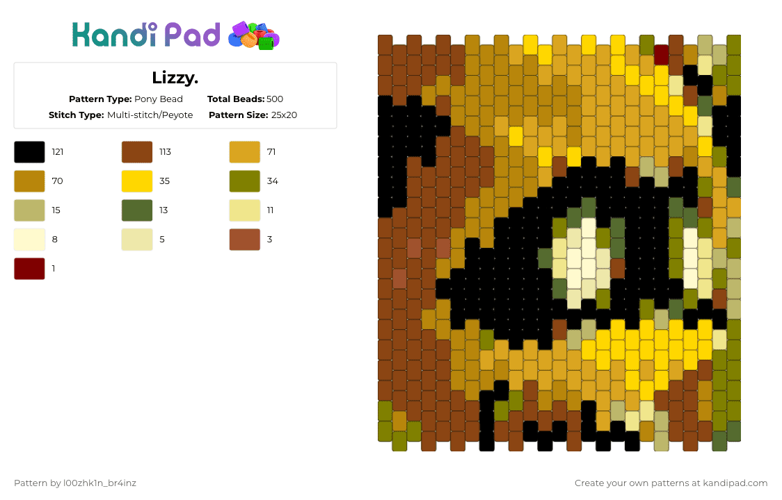 Lizzy. - Pony Bead Pattern by pizookie on Kandi Pad - gold, lizzy, murder drones, orange, red, yellow