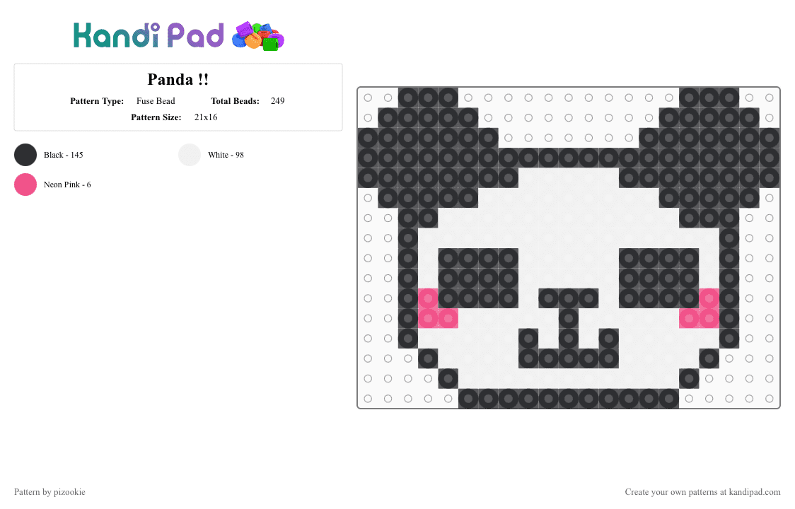 Panda !! - Fuse Bead Pattern by pizookie on Kandi Pad - white,panda,black,animal,bear,cute,kawaii,charm