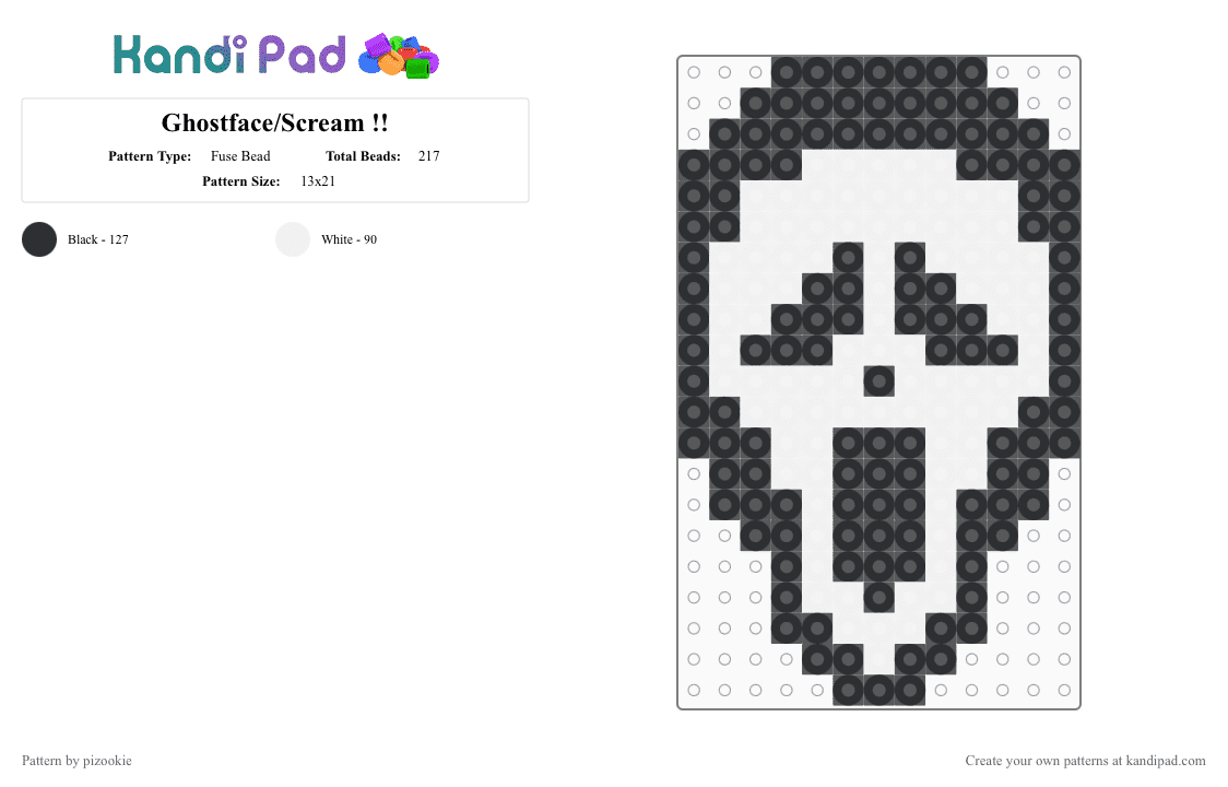 Ghostface/Scream !! - Fuse Bead Pattern by pizookie on Kandi Pad - black,white,horror,scream,ghostface,creepy,movie,horror movies