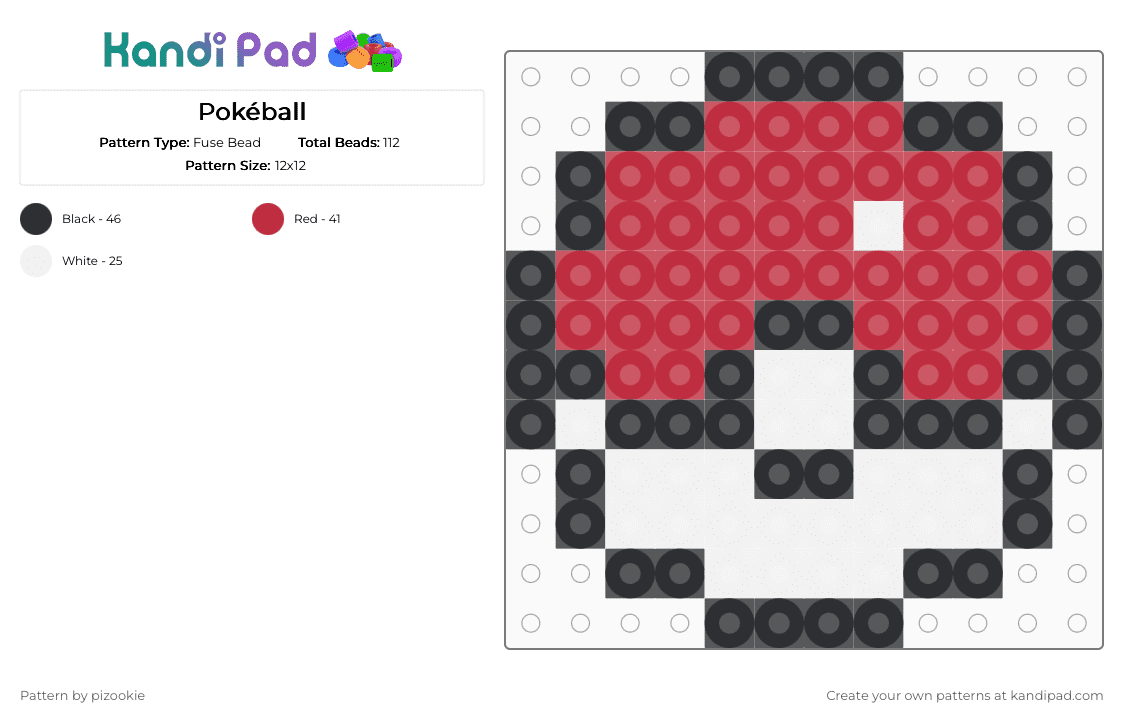 Pokéball - Fuse Bead Pattern by pizookie on Kandi Pad - white,red,pokemon,pokeball,nintendo,video games,video game,black