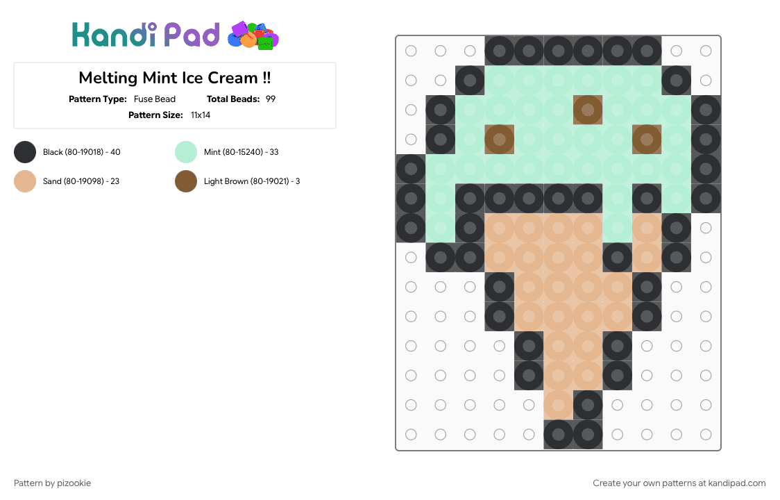 Melting Mint Ice Cream !! - Fuse Bead Pattern by pizookie on Kandi Pad - beige, cotdtransitions, dessert, food, ice cream, light blue, melting, mint chocolate chip
