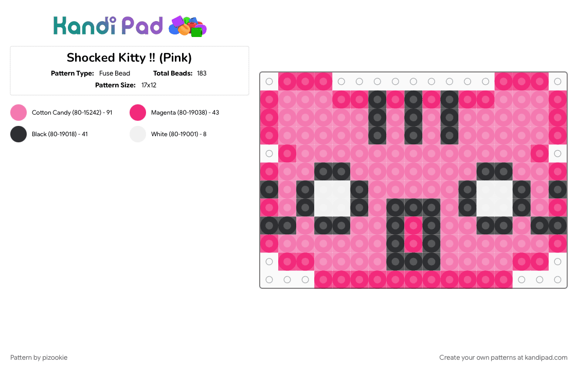 Shocked Kitty !! (Pink) - Fuse Bead Pattern by pizookie on Kandi Pad - colorful, cute, emo, kawaii, pink, scene, scene kid, scenecore, silly