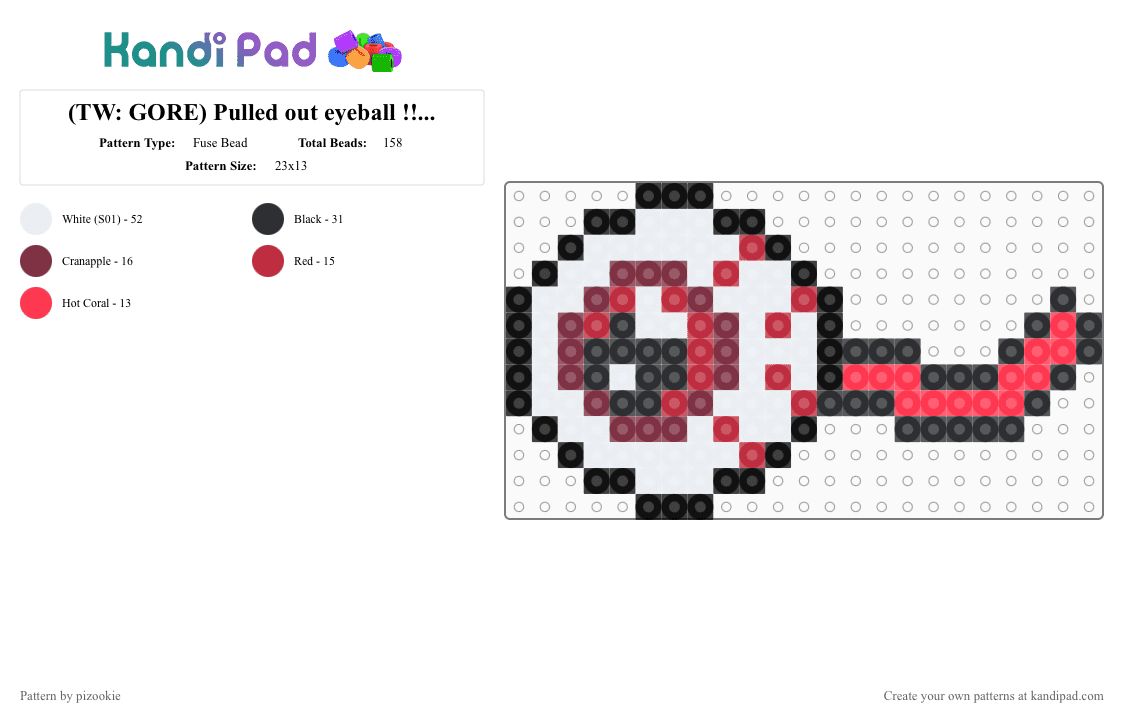 (TW: GORE) Pulled out eyeball !! (Red) - Fuse Bead Pattern by pizookie on Kandi Pad - blood, bloody, brown, emo, eye, gorecore, halloween, medicalcore, red, spooky