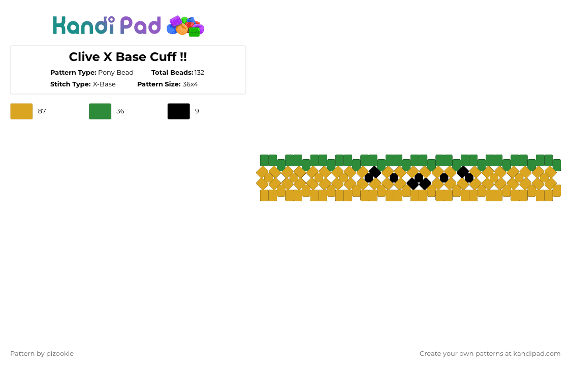 Clive X Base Cuff !! - Pony Bead Pattern by pizookie on Kandi Pad - brown, clive, cuff, dog, green, jamie smart, my own genie, orange, x base