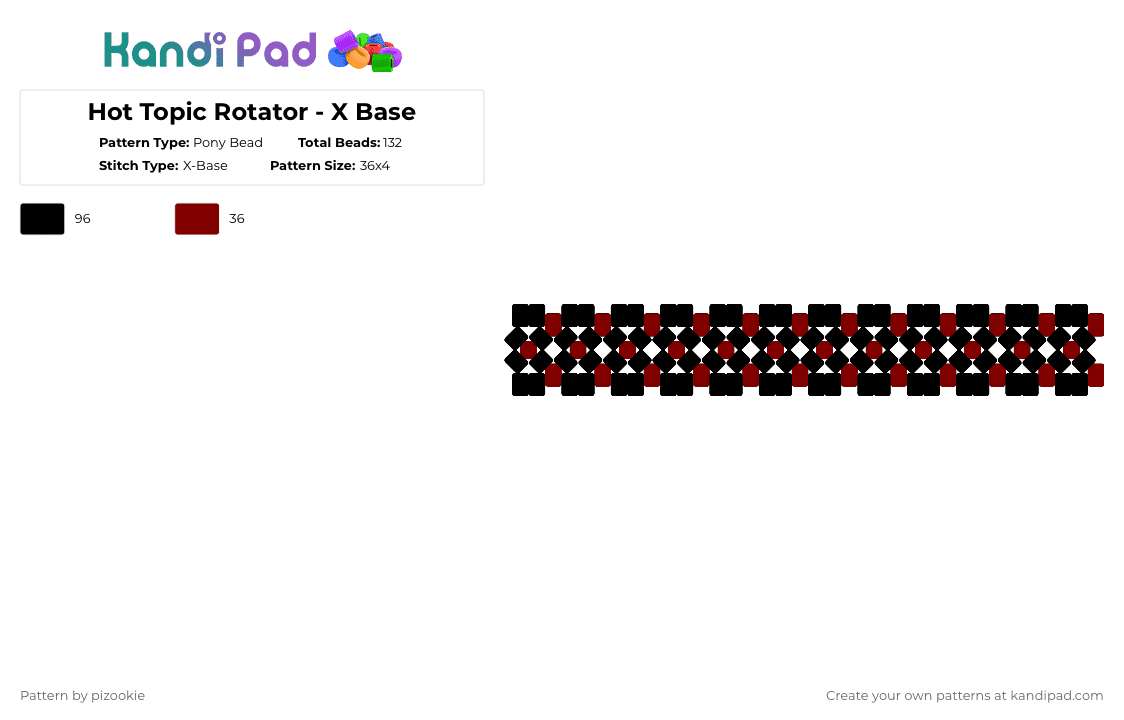 Hot Topic Rotator - X Base - Pony Bead Pattern by pizookie on Kandi Pad - brown,black,cotdclothingstores,red,x base,scene,emo,scene kid,hot topic
