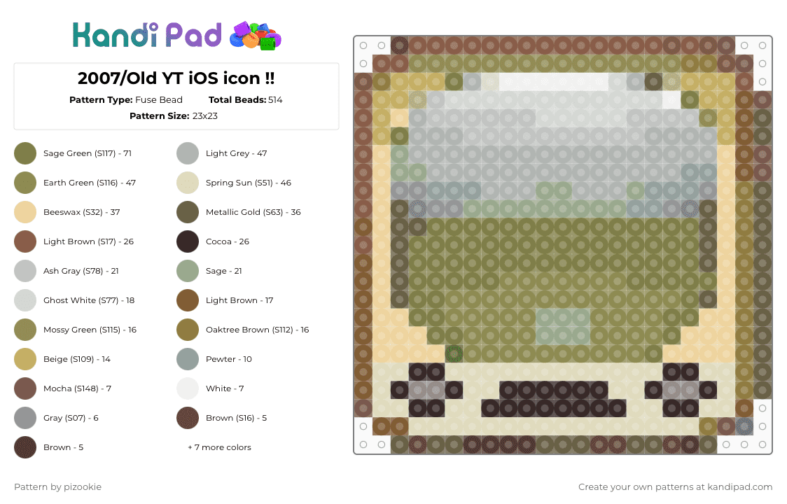 2007/Old YT iOS icon !! - Fuse Bead Pattern by pizookie on Kandi Pad - gold,beige,cotdicons,icons,icon,2007,old,yt,youtube,brown